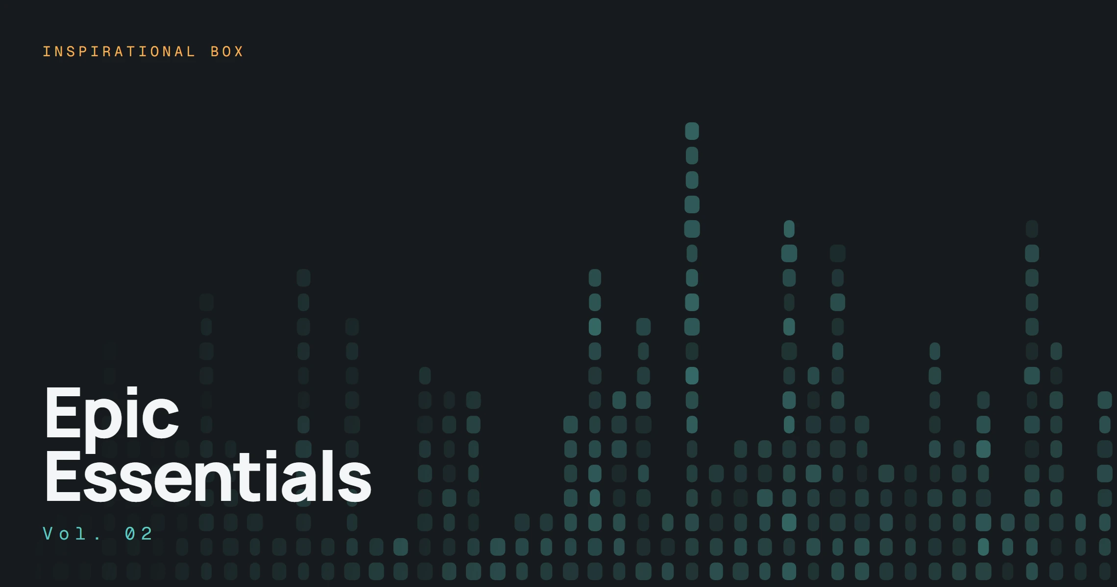 Epic Essentials Vol. 02 cover: the title in white at the lower left over a field of teal step-sequencer columns on dark grey